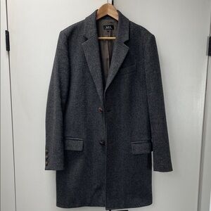 A.P.C. Men's Herringbone Pea Coat - Charcoal Gray